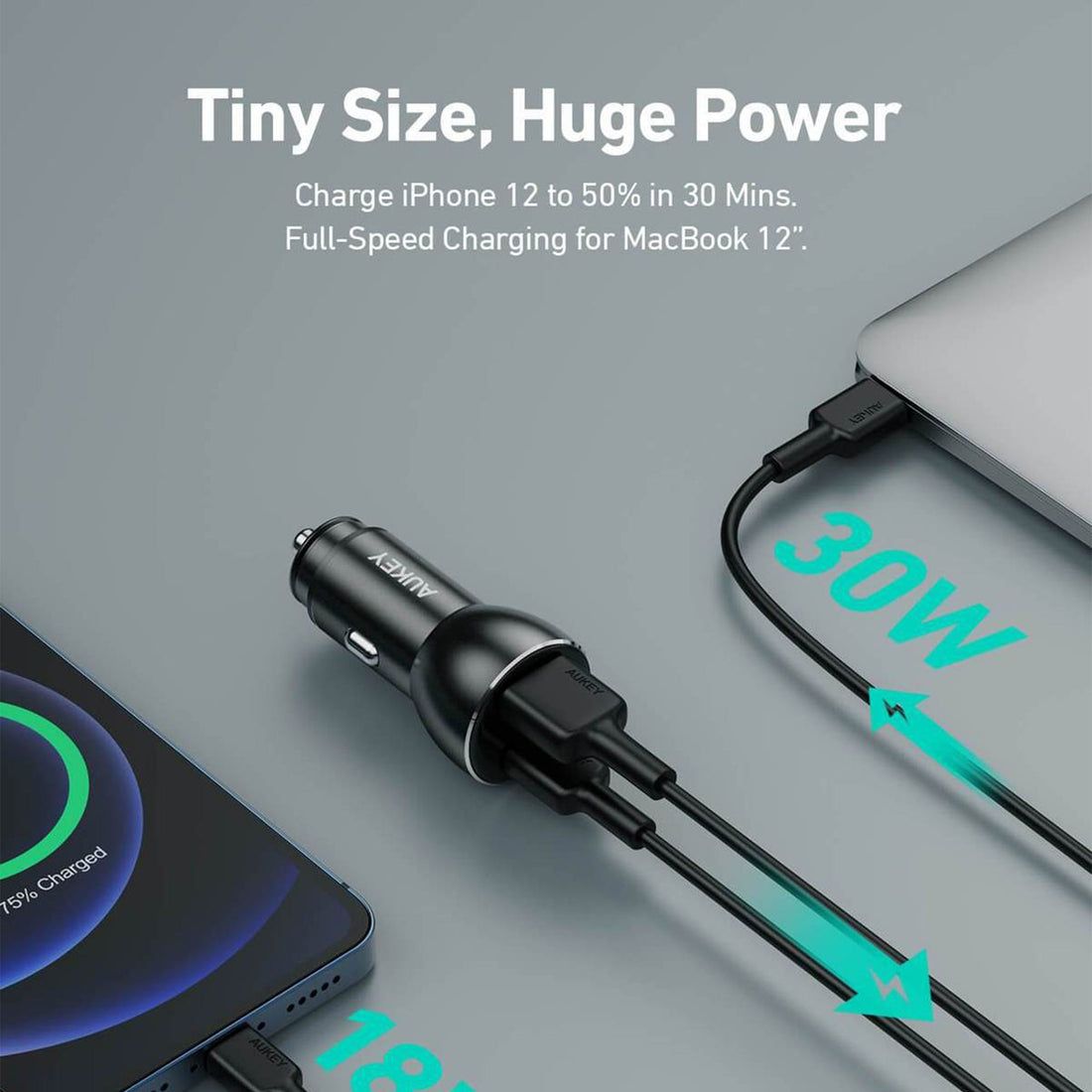 شارژر فندکی AUKEY آکی 36w مدل CC-Y18 دو پورت USB و Type-C. - Image 3