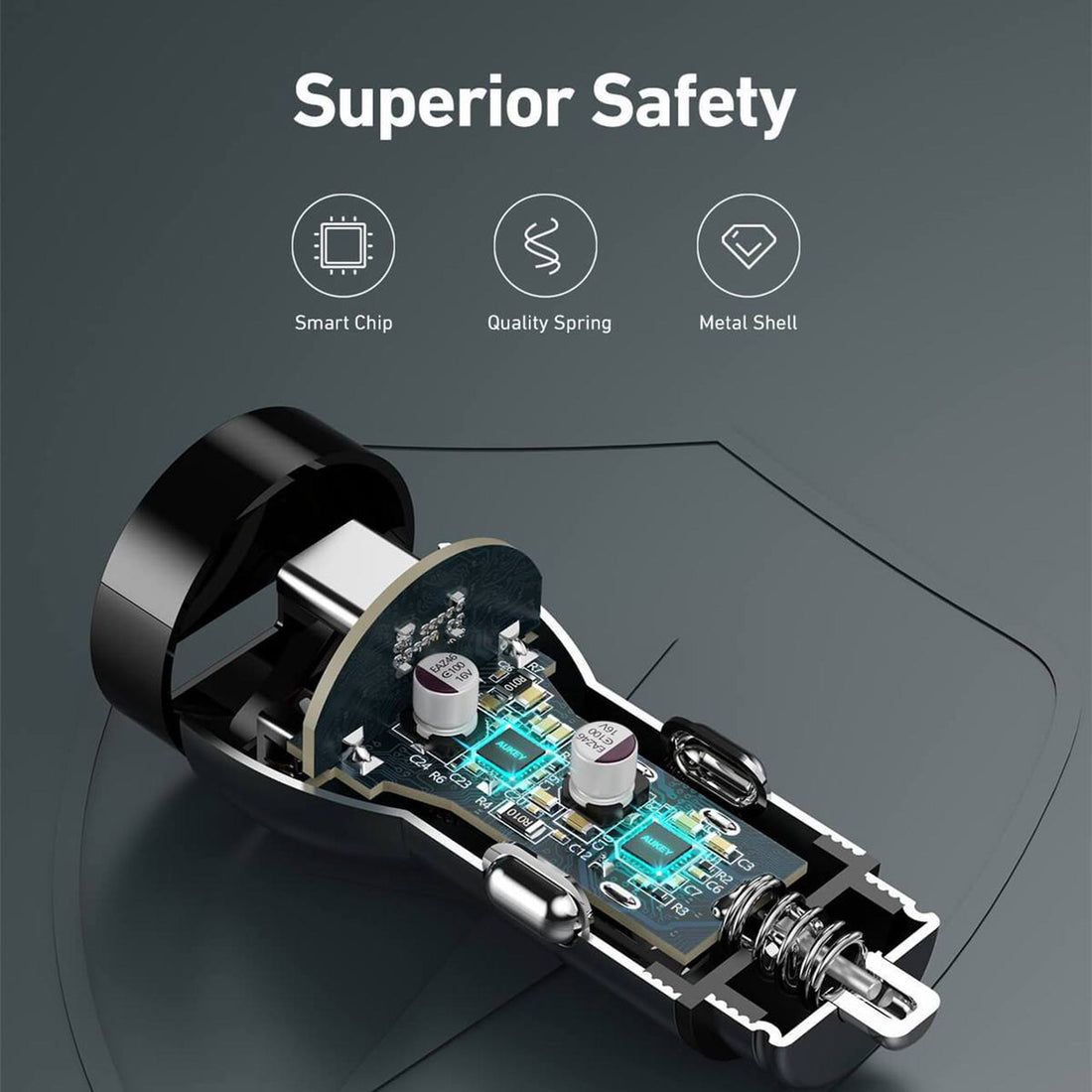 شارژر فندکی AUKEY آکی 36w مدل CC-Y18 دو پورت USB و Type-C. - Image 5