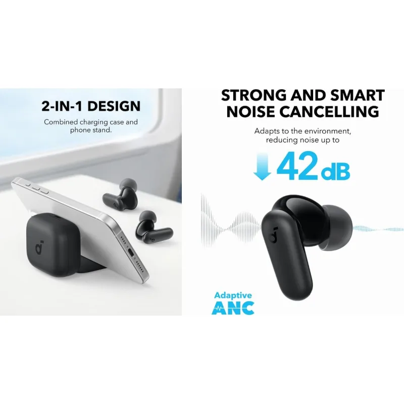 هندزفری بلوتوثی انکر Soundcore R50i NC مشکی با ANC - تصویر توضیحی پایه گوشی و ANC